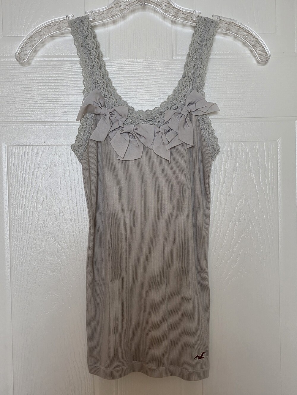 Hollister Lace Bow Tank Top, Gray, S